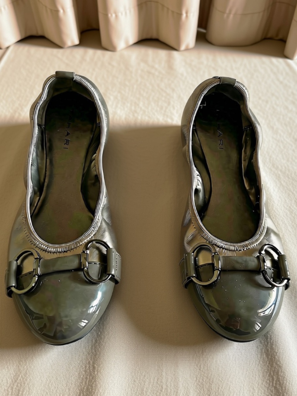 Tahari Pewter Metallic Horsebit Ballet Flats
